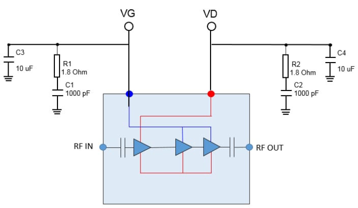 Applikations-Schaltungsdiagramm - Qorvo QPL1000 Rauscharmer Verstärker (LNA)
